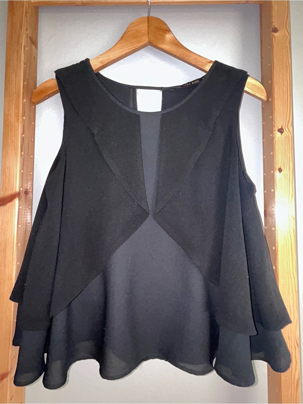 Zara Black Basic Top with Gold Logo